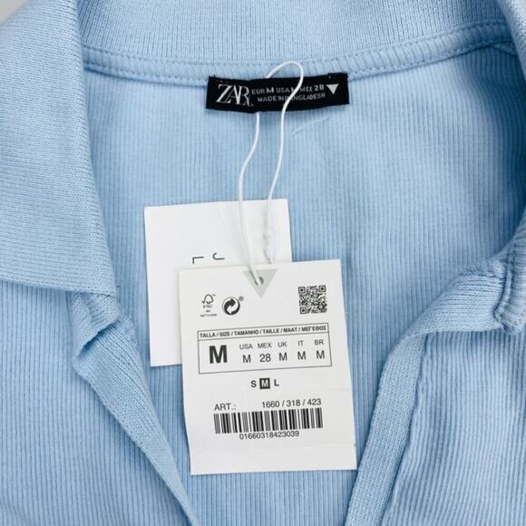 NWT ZARA Cropped Ribbed Polo Top Sz Medium Blue - Picture 3 of 4